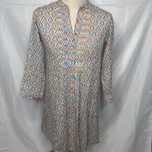 Roller Rabbit Dress Tunic Pink Blue Light Weight Cotton Pintuck pleat Coverup